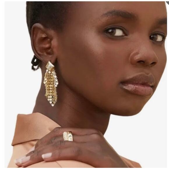 LUV AJ x Express Chainmaille Silver Crystal Earrings NEW - Picture 7 of 7